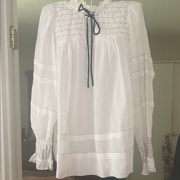 Anthropologie | Tops | Anthropologie White And Black Textured Blouse ...